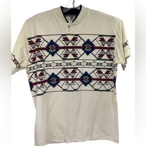 Art unlimited Mens Sz 2XL Beige Southwestern Henley Shirt (F11) Vintage USA made